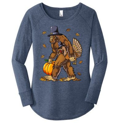 Bigfoot Pilgrim Turkey Pumpkin Thanksgiving Day Funny Gift Women's Perfect Tri Tunic Long Sleeve Shirt