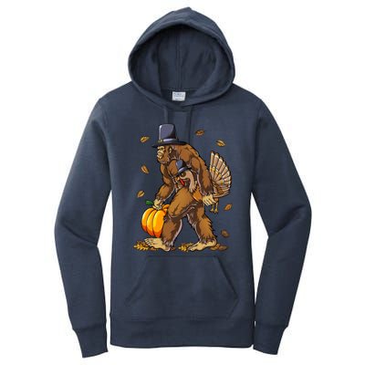 Bigfoot Pilgrim Turkey Pumpkin Thanksgiving Day Funny Gift Women's Pullover Hoodie