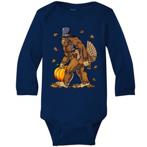 Bigfoot Pilgrim Turkey Pumpkin Thanksgiving Day Funny Gift Baby Long Sleeve Bodysuit