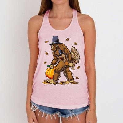 Bigfoot Pilgrim Turkey Pumpkin Thanksgiving Day Funny Gift Women's Knotted Racerback Tank