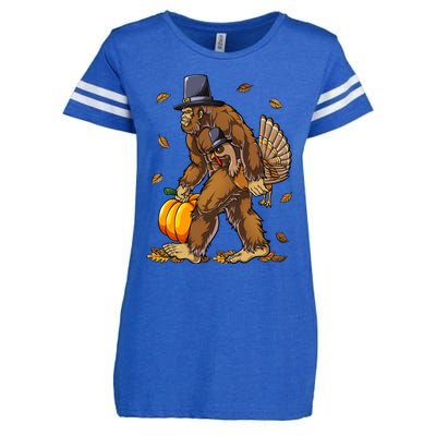 Bigfoot Pilgrim Turkey Pumpkin Thanksgiving Day Funny Gift Enza Ladies Jersey Football T-Shirt