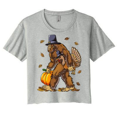 Bigfoot Pilgrim Turkey Pumpkin Thanksgiving Day Funny Gift Women's Crop Top Tee