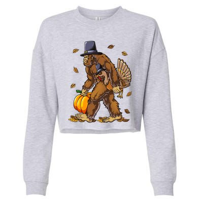 Bigfoot Pilgrim Turkey Pumpkin Thanksgiving Day Funny Gift Cropped Pullover Crew