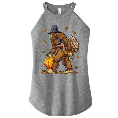 Bigfoot Pilgrim Turkey Pumpkin Thanksgiving Day Funny Gift Women's Perfect Tri Rocker Tank