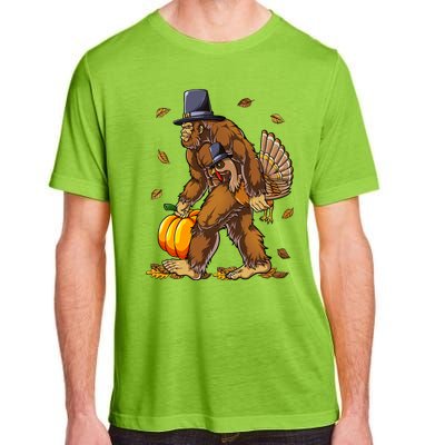 Bigfoot Pilgrim Turkey Pumpkin Thanksgiving Day Adult ChromaSoft Performance T-Shirt