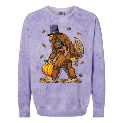 Bigfoot Pilgrim Turkey Pumpkin Thanksgiving Day Colorblast Crewneck Sweatshirt