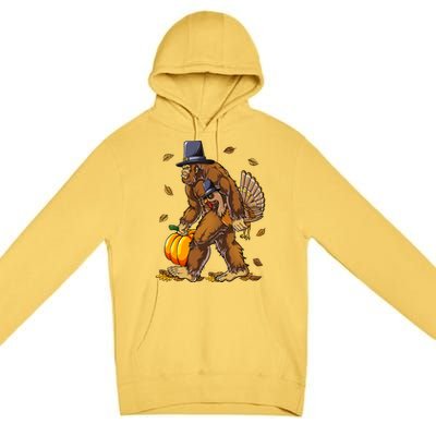 Bigfoot Pilgrim Turkey Pumpkin Thanksgiving Day Premium Pullover Hoodie