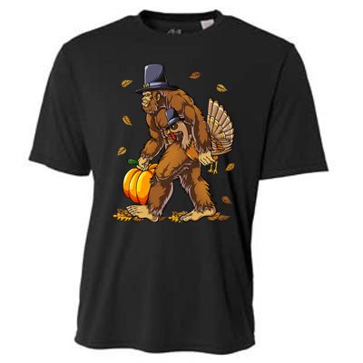 Bigfoot Pilgrim Turkey Pumpkin Thanksgiving Day Cooling Performance Crew T-Shirt