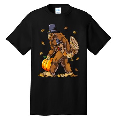 Bigfoot Pilgrim Turkey Pumpkin Thanksgiving Day Tall T-Shirt