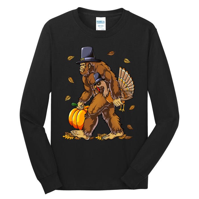 Bigfoot Pilgrim Turkey Pumpkin Thanksgiving Day Tall Long Sleeve T-Shirt