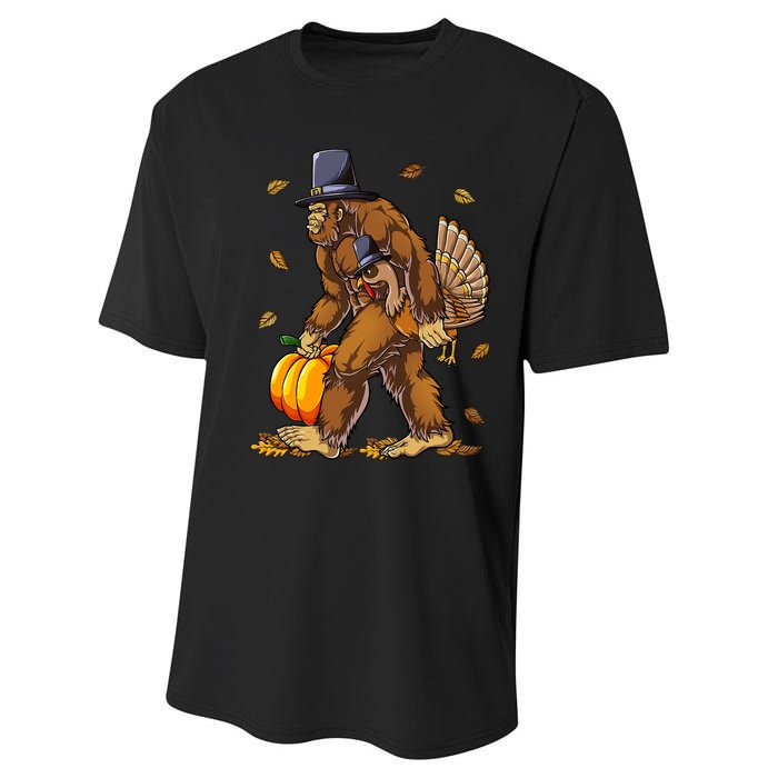 Bigfoot Pilgrim Turkey Pumpkin Thanksgiving Day Performance Sprint T-Shirt