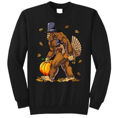 Bigfoot Pilgrim Turkey Pumpkin Thanksgiving Day Tall Sweatshirt