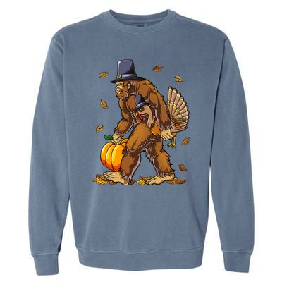 Bigfoot Pilgrim Turkey Pumpkin Thanksgiving Day Garment-Dyed Sweatshirt