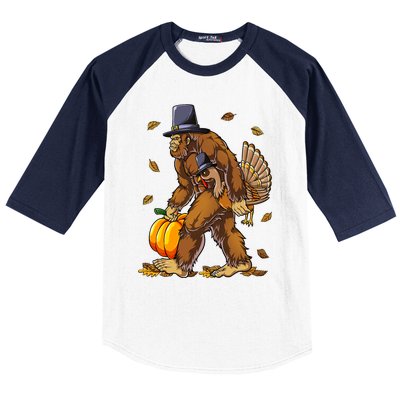 Bigfoot Pilgrim Turkey Pumpkin Thanksgiving Day Baseball Sleeve Shirt