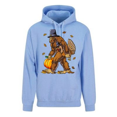 Bigfoot Pilgrim Turkey Pumpkin Thanksgiving Day Unisex Surf Hoodie