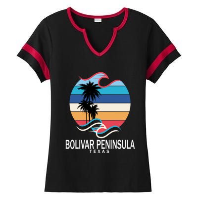 Bolivar Peninsula Texas Beach Surfing Funny Gift Ladies Halftime Notch Neck Tee