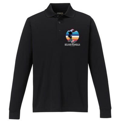 Bolivar Peninsula Texas Beach Surfing Funny Gift Performance Long Sleeve Polo