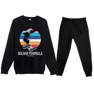 Bolivar Peninsula Texas Beach Surfing Funny Gift Premium Crewneck Sweatsuit Set