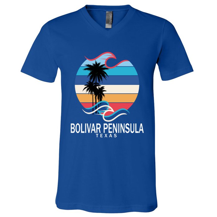 Bolivar Peninsula Texas Beach Surfing Funny Gift V-Neck T-Shirt