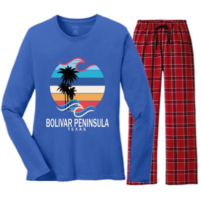 Bolivar Peninsula Texas Beach Surfing Funny Gift Women's Long Sleeve Flannel Pajama Set 