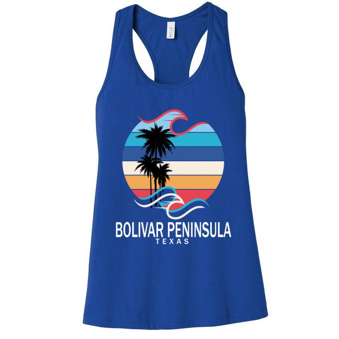 Bolivar Peninsula Texas Beach Surfing Funny Gift Women's Racerback Tank