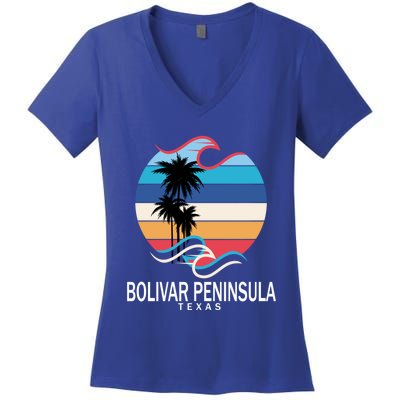 Bolivar Peninsula Texas Beach Surfing Funny Gift Women's V-Neck T-Shirt