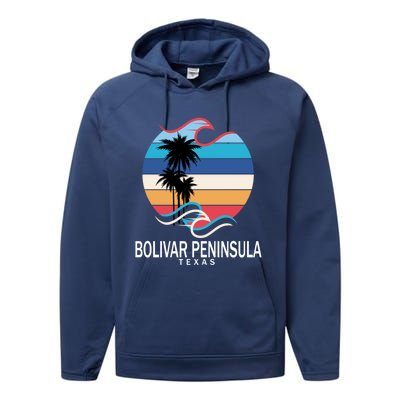 Bolivar Peninsula Texas Beach Surfing Funny Gift Performance Fleece Hoodie