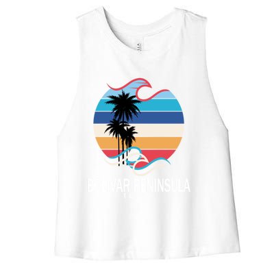 Bolivar Peninsula Texas Beach Surfing Funny Gift Women's Racerback Cropped Tank