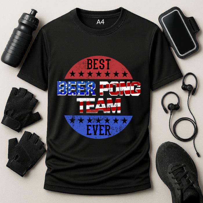 Beer Pong Team Player Independence Day Patriotic Usa Flag Gift Cooling Performance Crew T-Shirt
