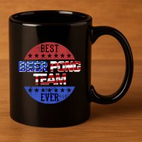 Beer Pong Team Player Independence Day Patriotic Usa Flag Gift 11oz C Handle Ceramic Mug