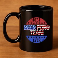 Beer Pong Team Player Independence Day Patriotic Usa Flag Gift 11oz C Handle Ceramic Mug