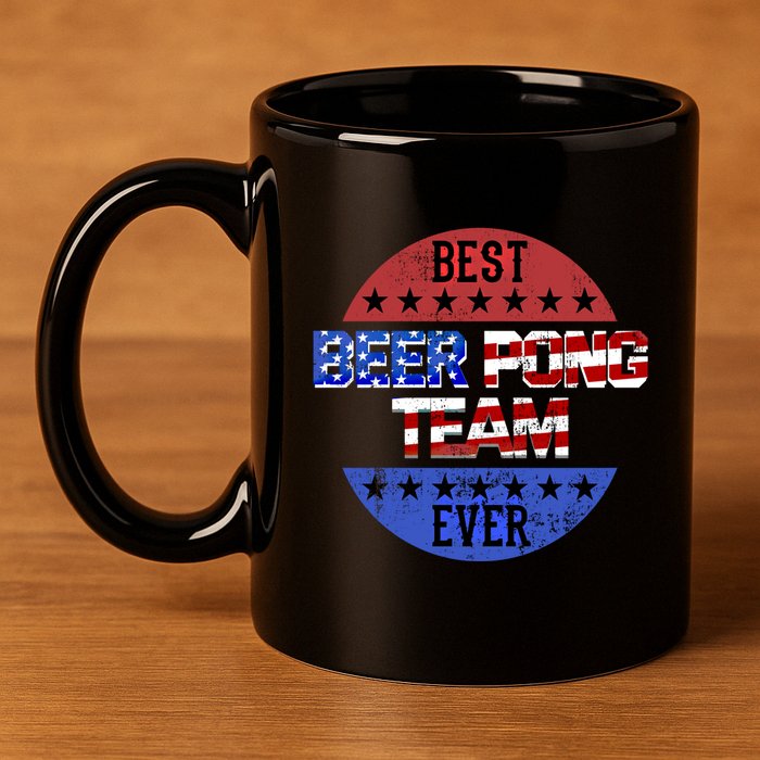 Beer Pong Team Player Independence Day Patriotic Usa Flag Gift 11oz C Handle Ceramic Mug