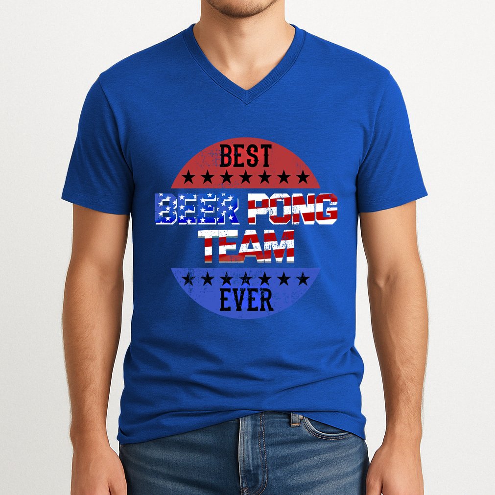 Beer Pong Team Player Independence Day Patriotic Usa Flag Gift V-Neck T-Shirt