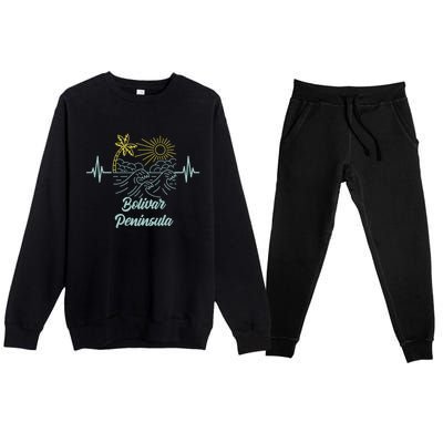 Bolivar Peninsula Texas Heartbeat Surfing Surfer Gift Premium Crewneck Sweatsuit Set