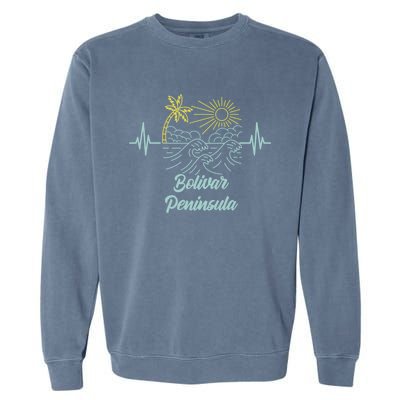 Bolivar Peninsula Texas Heartbeat Surfing Surfer Gift Garment-Dyed Sweatshirt