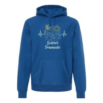 Bolivar Peninsula Texas Heartbeat Surfing Surfer Gift Premium Hoodie