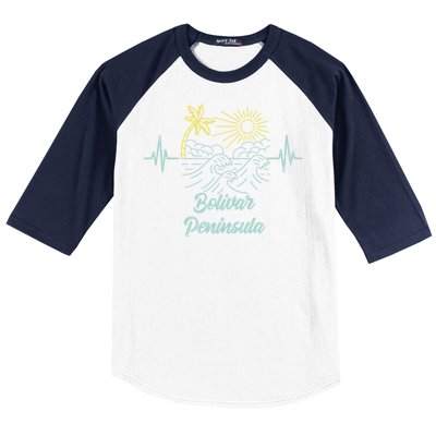 Bolivar Peninsula Texas Heartbeat Surfing Surfer Gift Baseball Sleeve Shirt