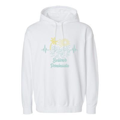 Bolivar Peninsula Texas Heartbeat Surfing Surfer Gift Garment-Dyed Fleece Hoodie