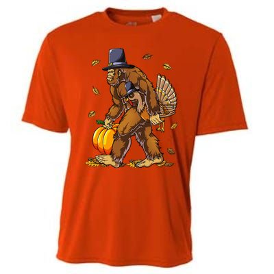 Bigfoot Pilgrim Turkey Pumpkin Thanksgiving Day Cooling Performance Crew T-Shirt