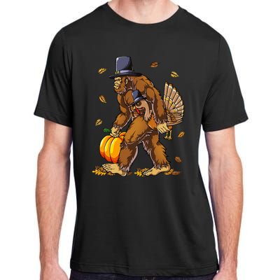 Bigfoot Pilgrim Turkey Pumpkin Thanksgiving Day Adult ChromaSoft Performance T-Shirt