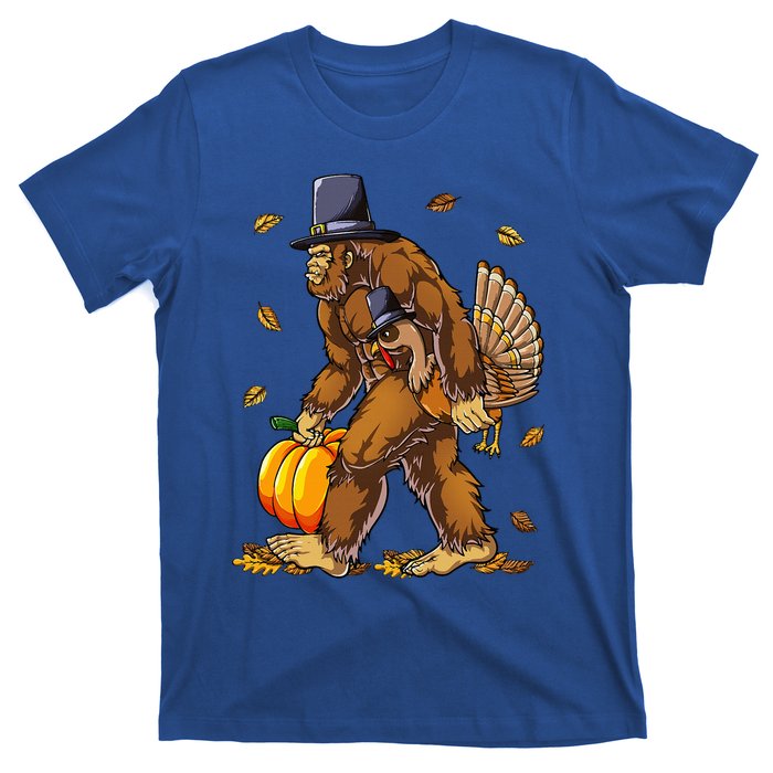 Bigfoot Pilgrim Turkey Pumpkin Thanksgiving Day T-Shirt