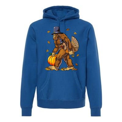 Bigfoot Pilgrim Turkey Pumpkin Thanksgiving Day Premium Hoodie