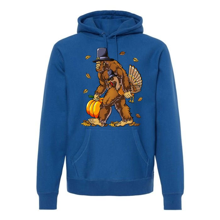 Bigfoot Pilgrim Turkey Pumpkin Thanksgiving Day Premium Hoodie