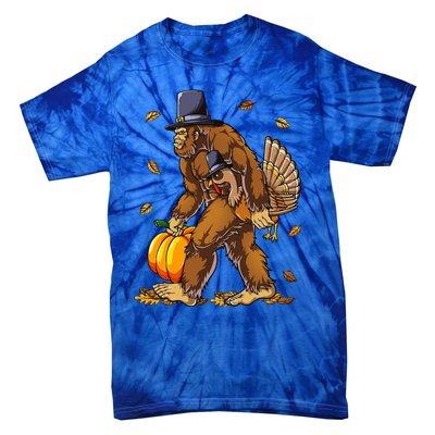 Bigfoot Pilgrim Turkey Pumpkin Thanksgiving Day Tie-Dye T-Shirt