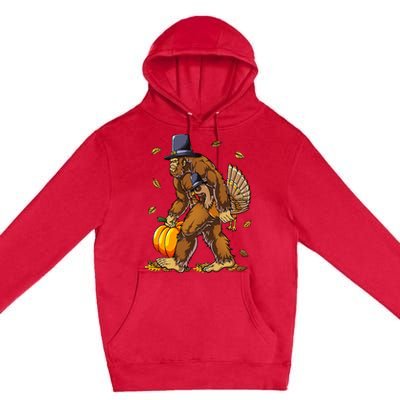 Bigfoot Pilgrim Turkey Pumpkin Thanksgiving Day Premium Pullover Hoodie