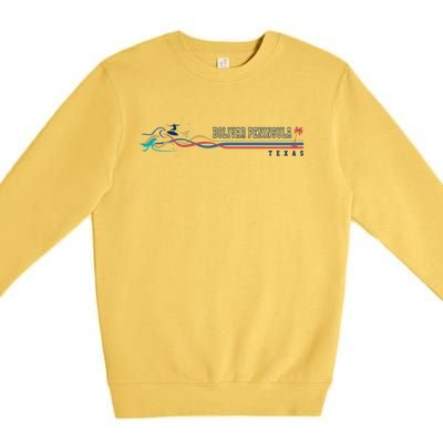 Bolivar Peninsula Texas Vintage Surfboarder Gift Premium Crewneck Sweatshirt