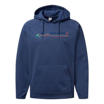 Bolivar Peninsula Texas Vintage Surfboarder Gift Performance Fleece Hoodie