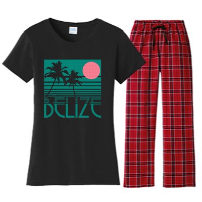 Belize Palm Trees Surf Vintage Retro Souvenir Women's Flannel Pajama Set