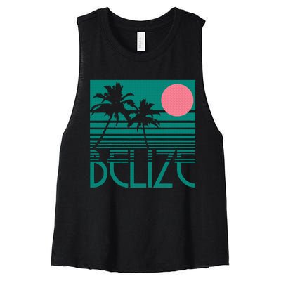 Belize Palm Trees Surf Vintage Retro Souvenir Women's Racerback Cropped Tank