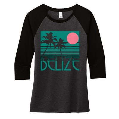 Belize Palm Trees Surf Vintage Retro Souvenir Women's Tri-Blend 3/4-Sleeve Raglan Shirt